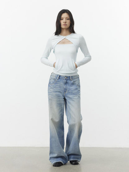 AFTADAWN Faux Two Piece Cutout Pocket Spliced Women&