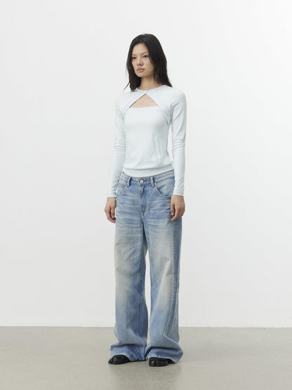 AFTADAWN Faux Two Piece Cutout Pocket Spliced Women&