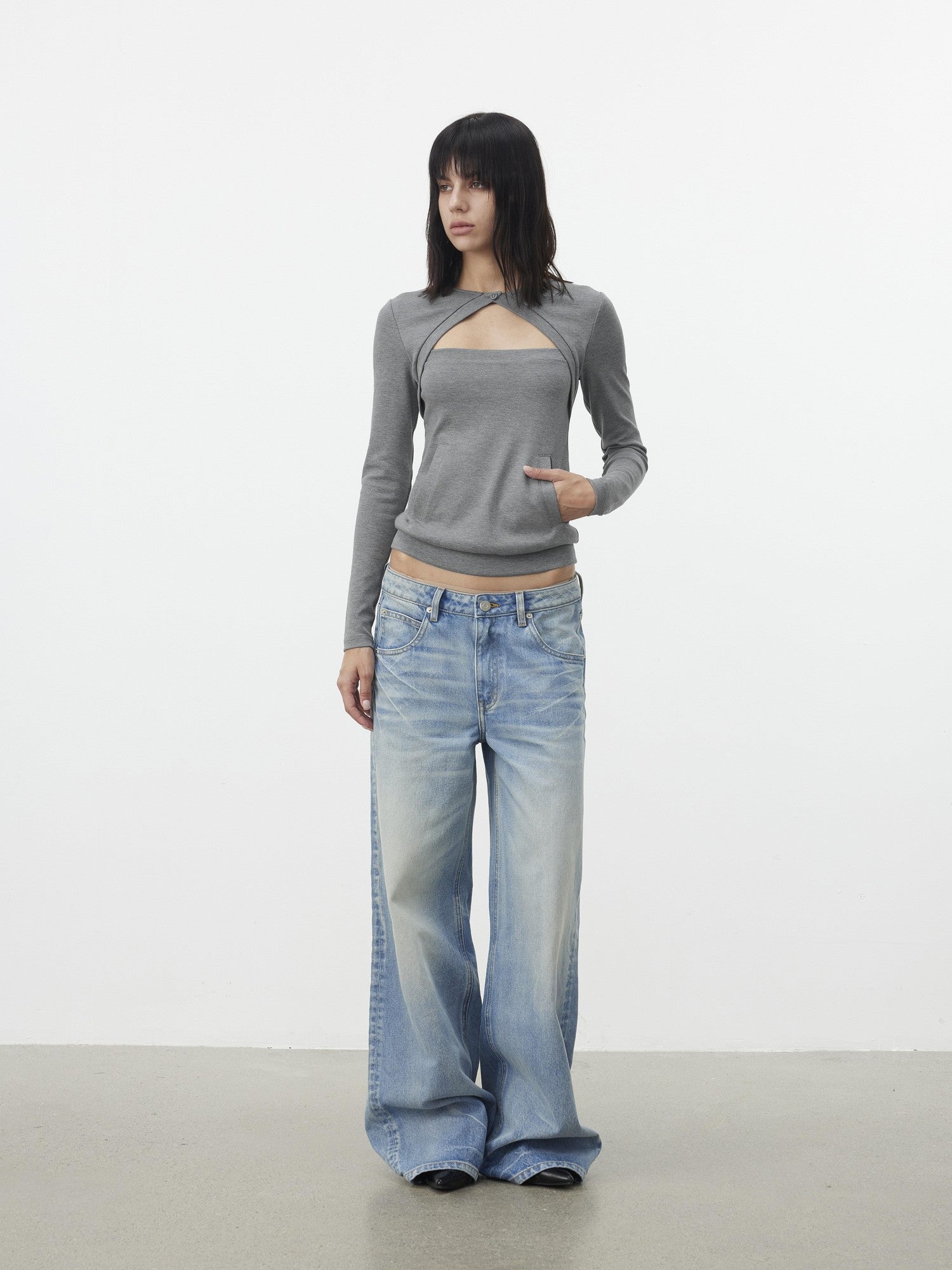 AFTADAWN Faux Two Piece Cutout Pocket Spliced Women&