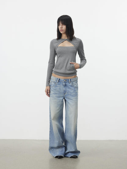 AFTADAWN Faux Two Piece Cutout Pocket Spliced Women&