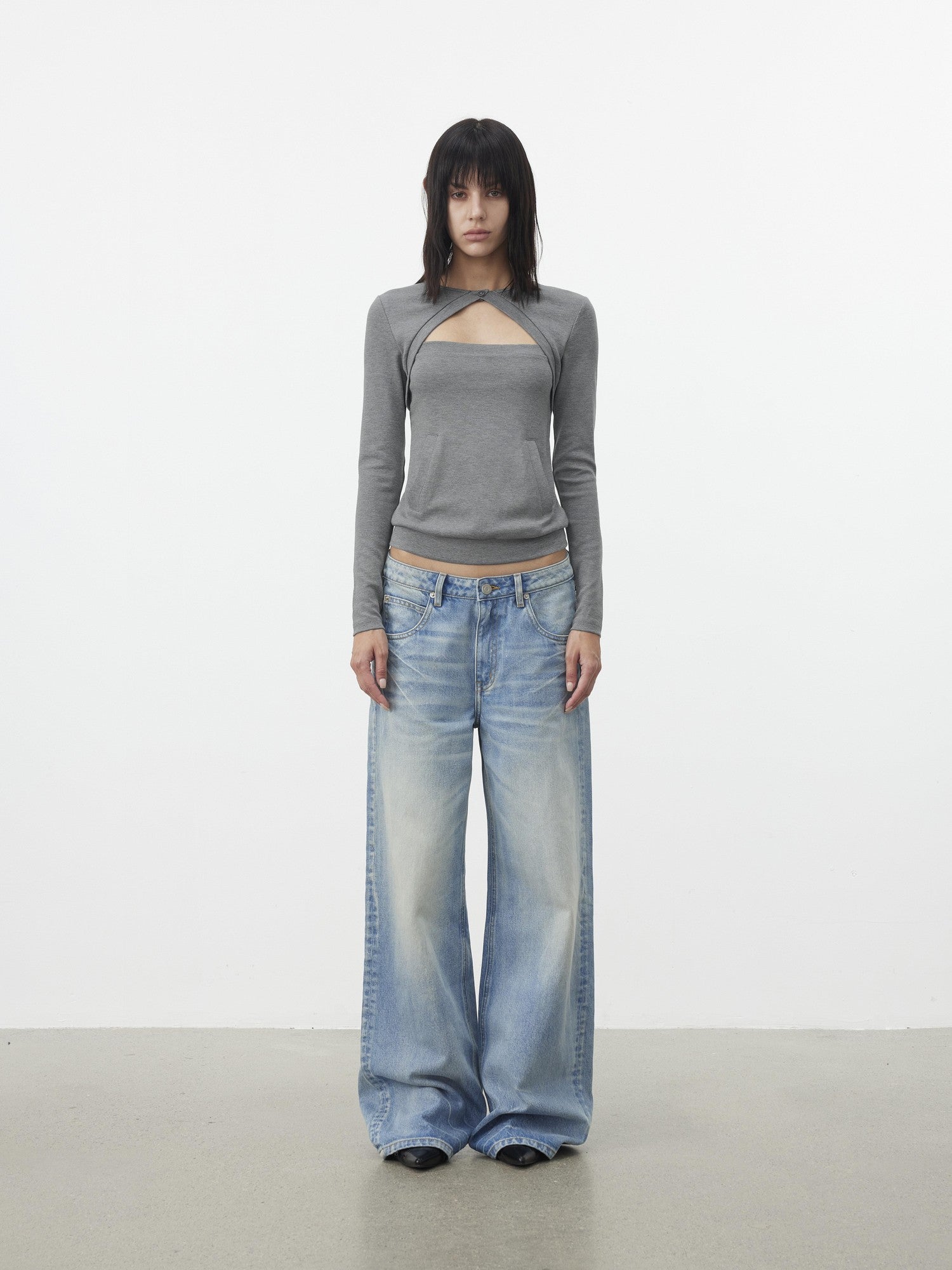 AFTADAWN Faux Two Piece Cutout Pocket Spliced Women&