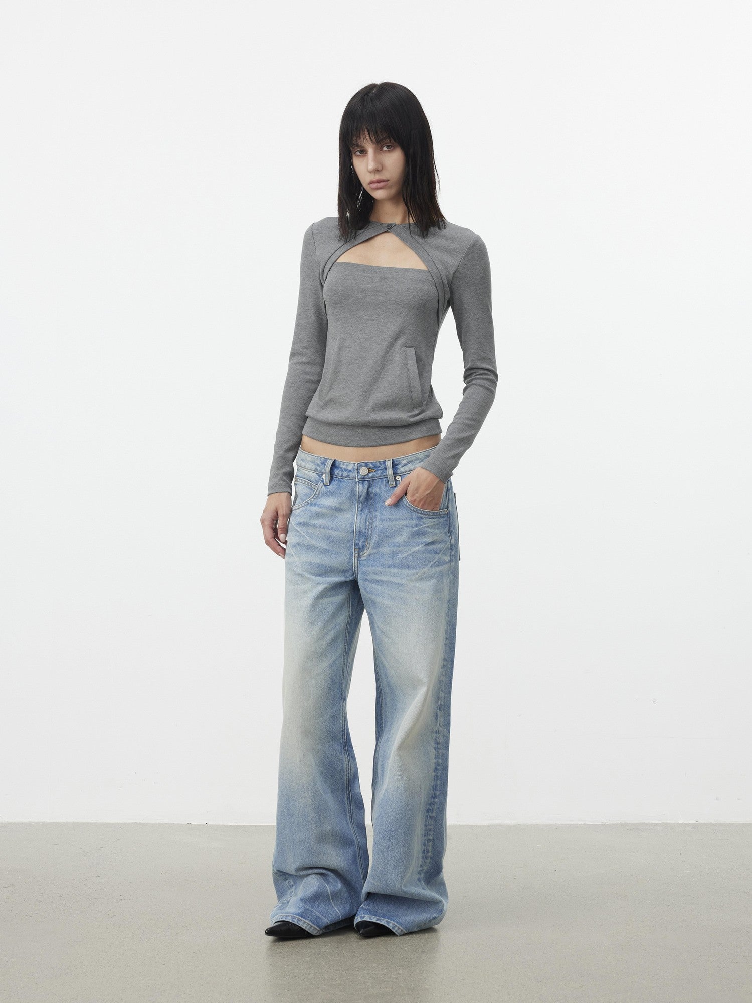 AFTADAWN Faux Two Piece Cutout Pocket Spliced Women&