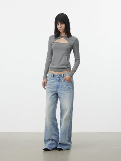 AFTADAWN Faux Two Piece Cutout Pocket Spliced Women&