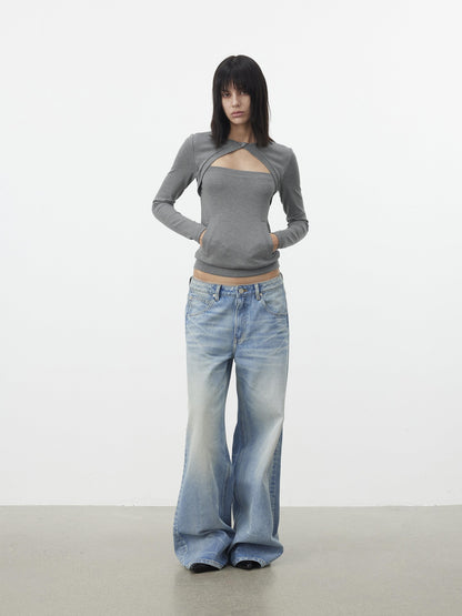 AFTADAWN Faux Two Piece Cutout Pocket Spliced Women&