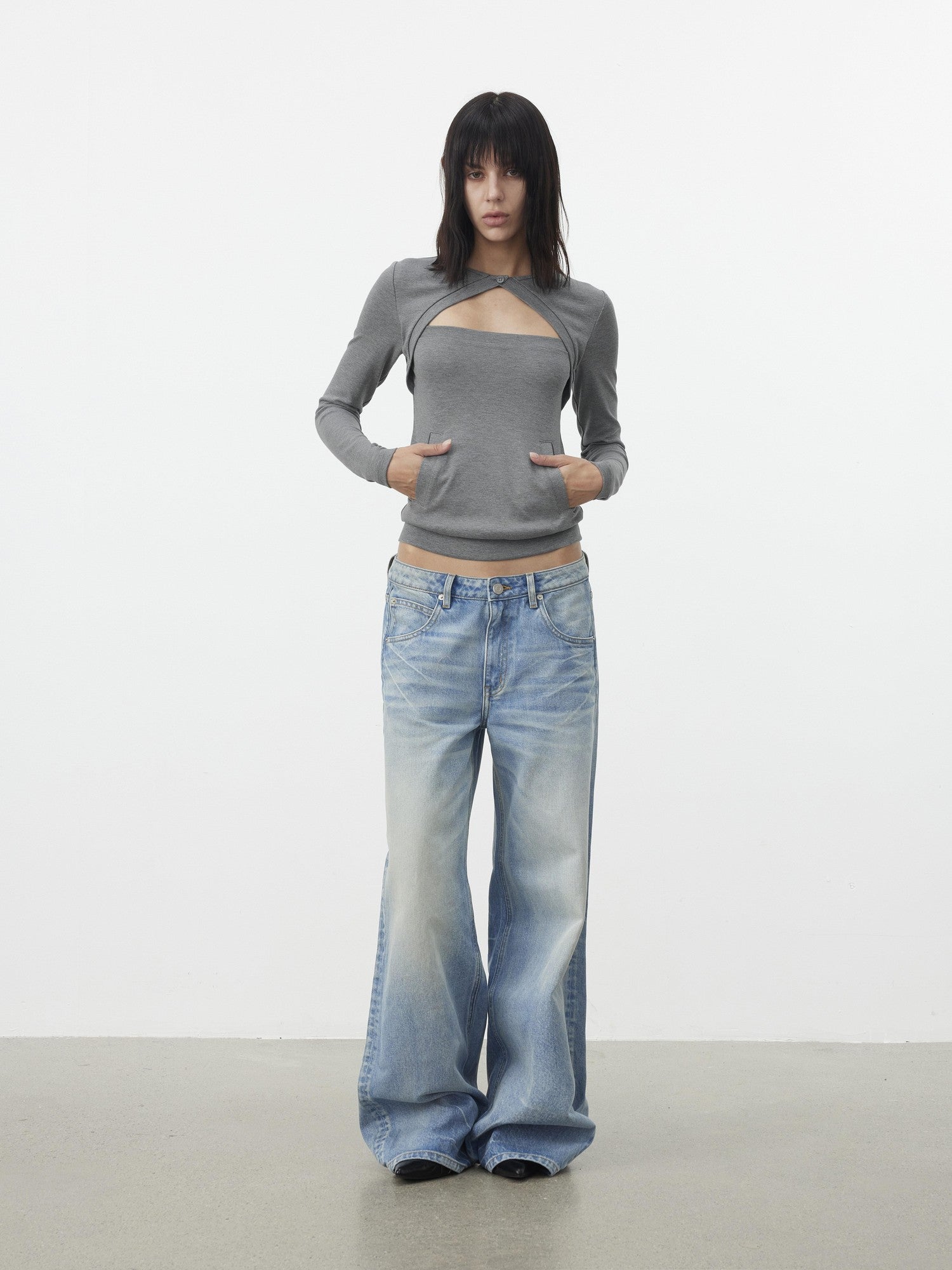 AFTADAWN Faux Two Piece Cutout Pocket Spliced Women&