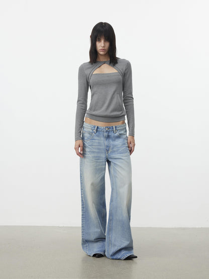 AFTADAWN Faux Two Piece Cutout Pocket Spliced Women&