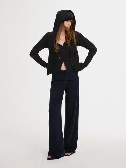AFTADAWN Faux Two Piece Hooded Zip Up Modal Women&