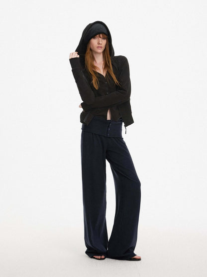 AFTADAWN Faux Two Piece Hooded Zip Up Modal Women&