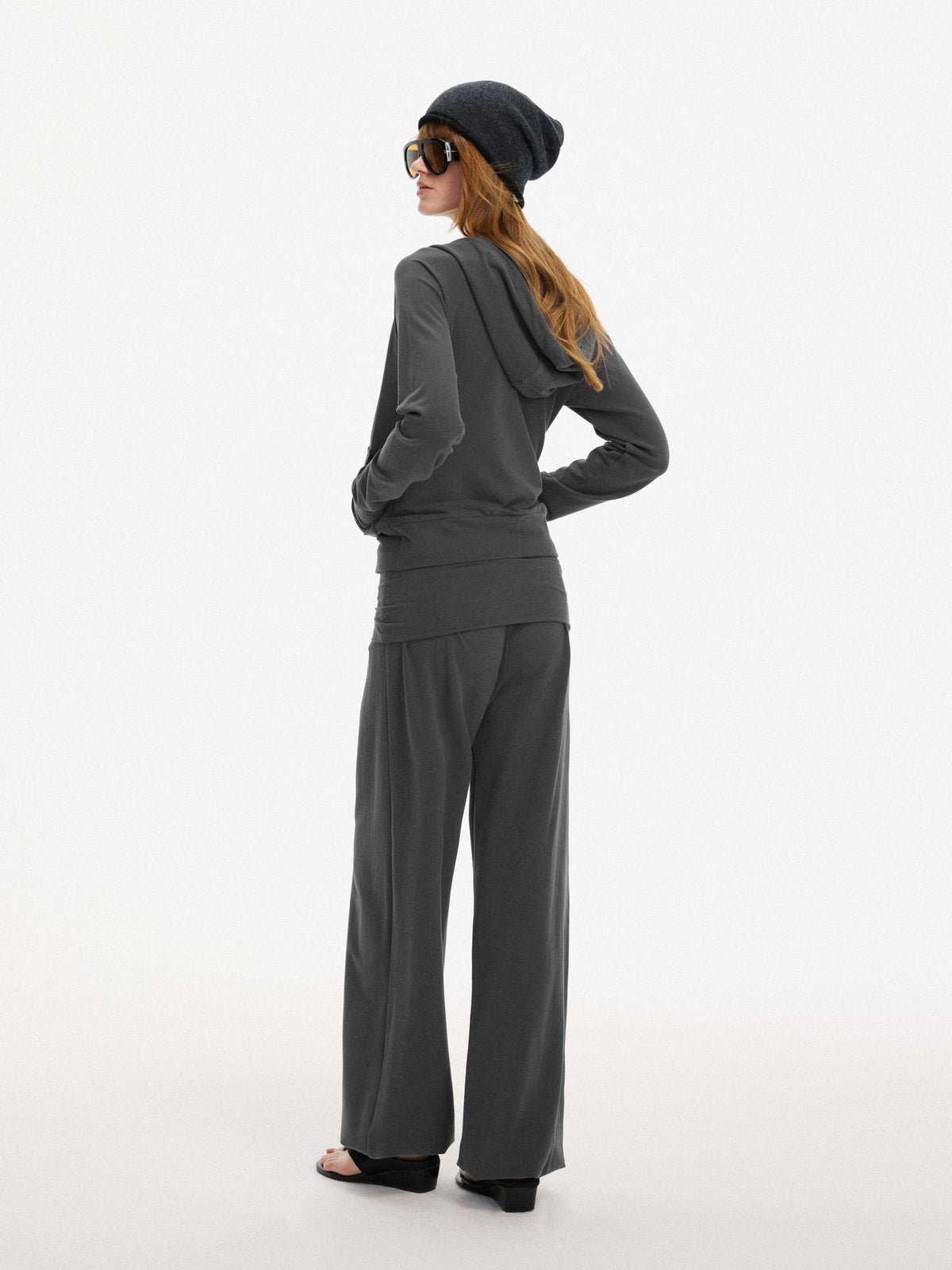 AFTADAWN Faux Two Piece Hooded Zip Up Modal Women&