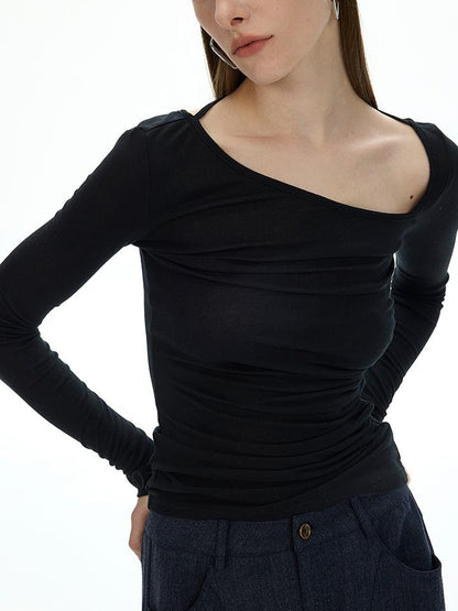 AFTADAWN Fine Merino Tencel Wool Asymmetric Neck Top