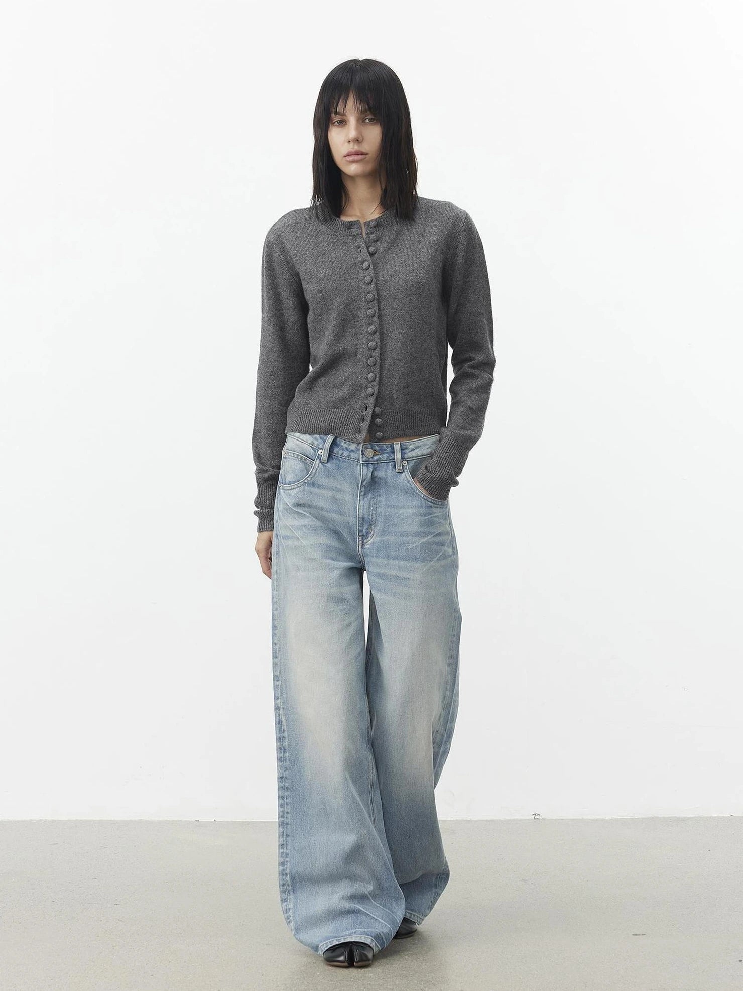 AFTADAWN Fine Merino Wool Knit Cardigan Sweater