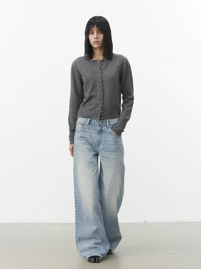 AFTADAWN Fine Merino Wool Knit Cardigan Sweater