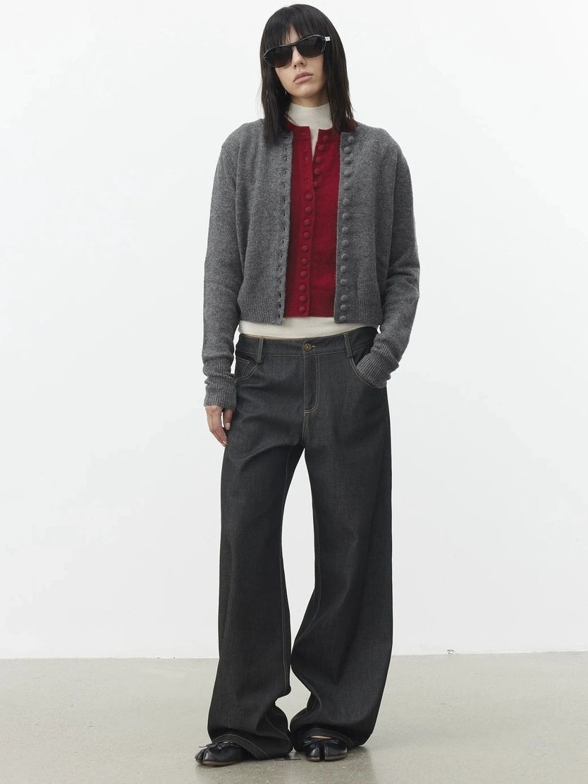 AFTADAWN Fine Merino Wool Knit Cardigan Sweater