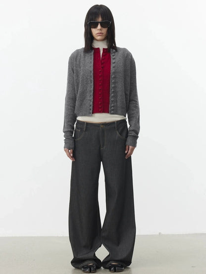 AFTADAWN Fine Merino Wool Knit Cardigan Sweater