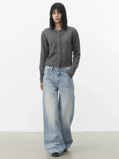 AFTADAWN Fine Merino Wool Knit Cardigan Sweater