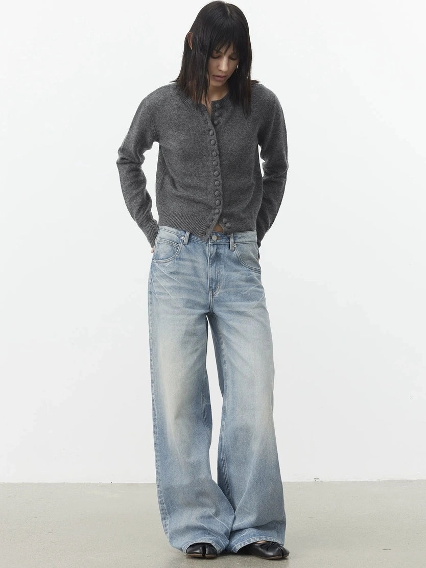 AFTADAWN Fine Merino Wool Knit Cardigan Sweater