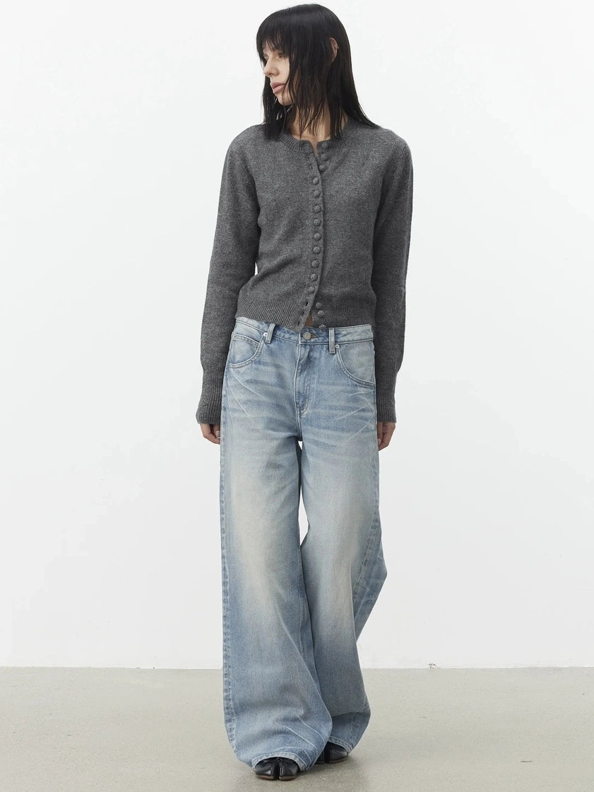 AFTADAWN Fine Merino Wool Knit Cardigan Sweater