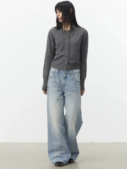 AFTADAWN Fine Merino Wool Knit Cardigan Sweater