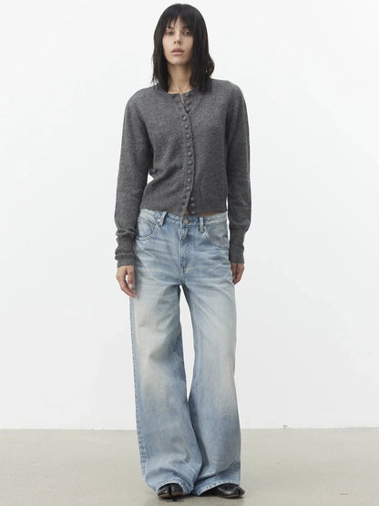 AFTADAWN Fine Merino Wool Knit Cardigan Sweater