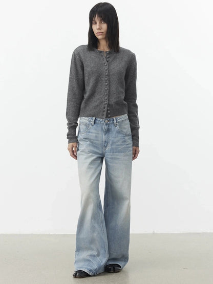 AFTADAWN Fine Merino Wool Knit Cardigan Sweater