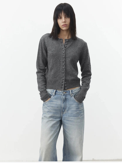 AFTADAWN Fine Merino Wool Knit Cardigan Sweater