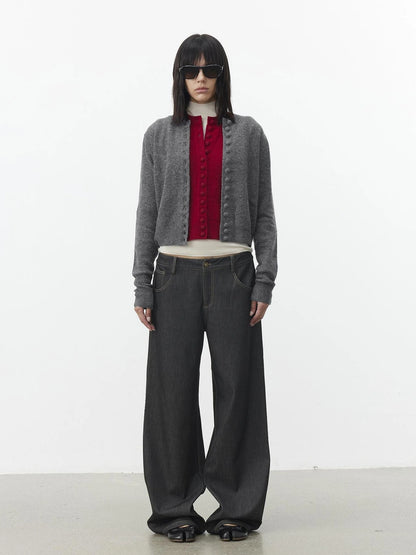 AFTADAWN Fine Merino Wool Knit Cardigan Sweater