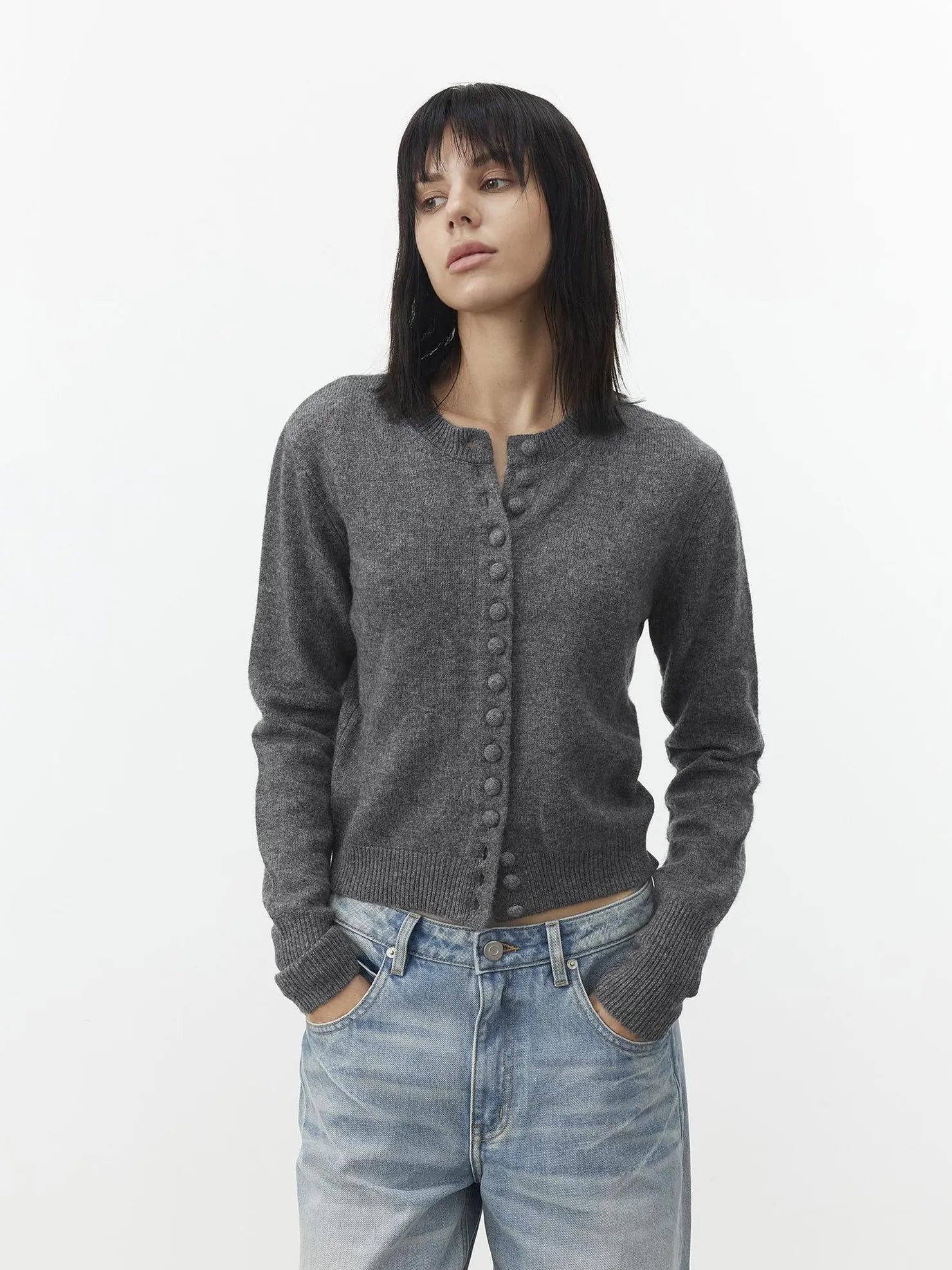 AFTADAWN Fine Merino Wool Knit Cardigan Sweater