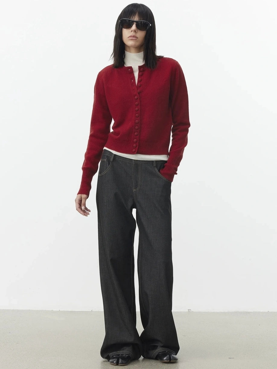 AFTADAWN Fine Merino Wool Knit Cardigan Sweater