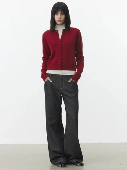 AFTADAWN Fine Merino Wool Knit Cardigan Sweater