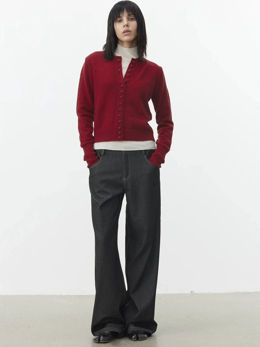 AFTADAWN Fine Merino Wool Knit Cardigan Sweater