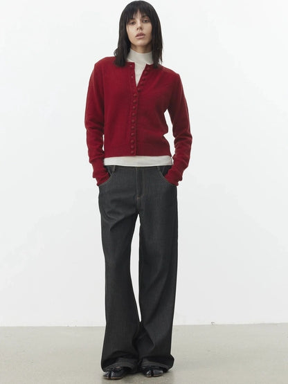 AFTADAWN Fine Merino Wool Knit Cardigan Sweater