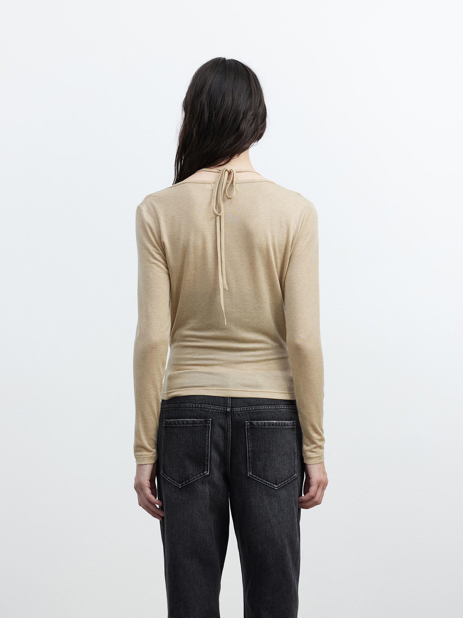 AFTADAWN Fine Merino Wool Layered Neckline Long Sleeve Blouse