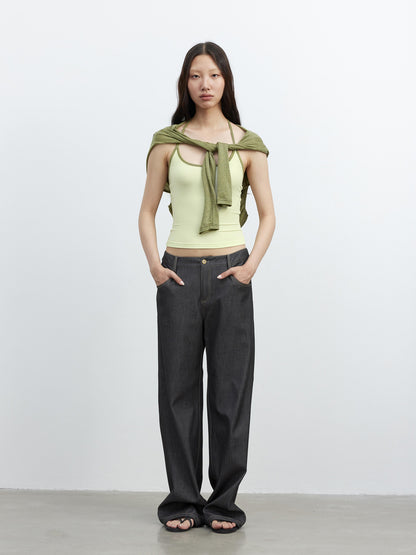 AFTADAWN Fine Merino Wool Layered Neckline Long Sleeve Blouse