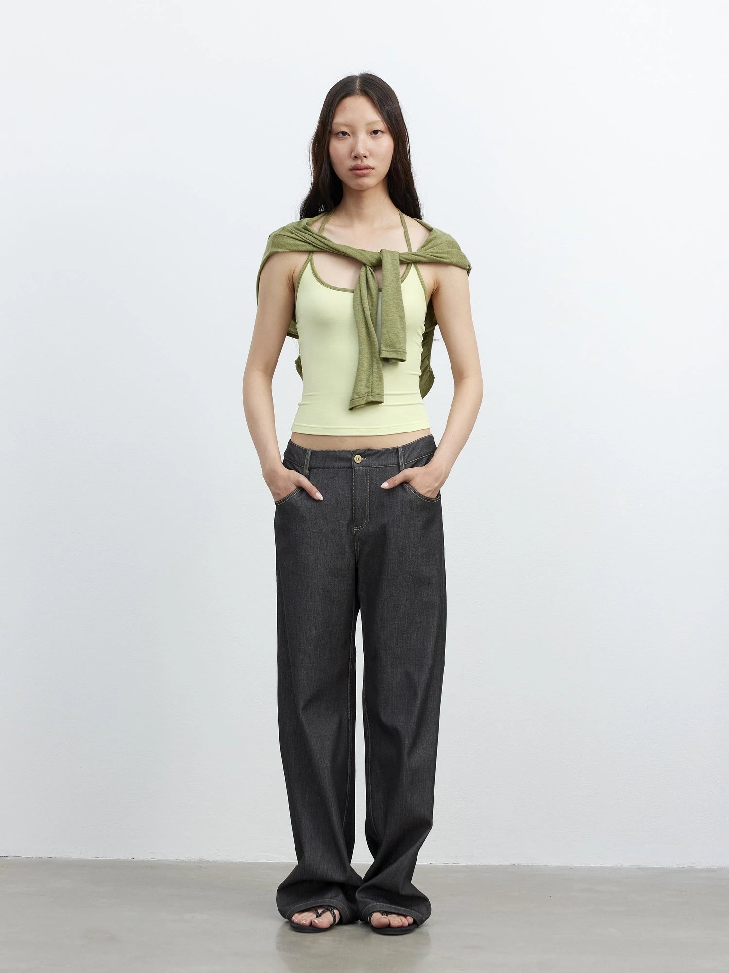 Fine Merino Wool Layered Neckline Long Sleeve Blouse