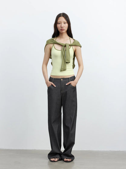 Fine Merino Wool Layered Neckline Long Sleeve Blouse