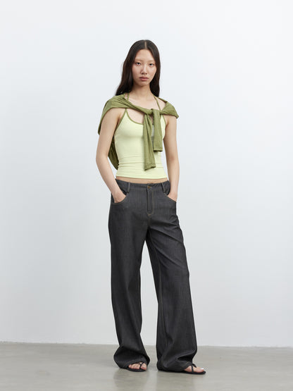 AFTADAWN Fine Merino Wool Layered Neckline Long Sleeve Blouse