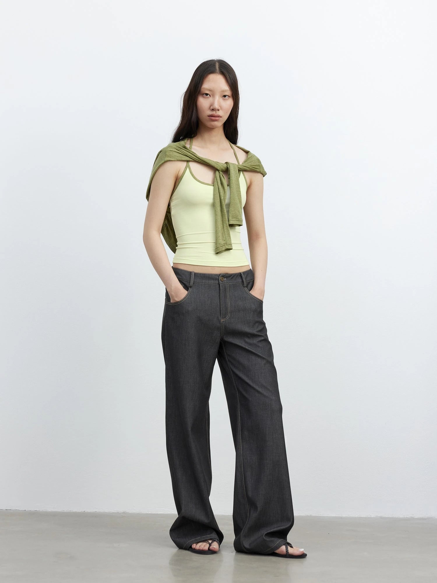 Fine Merino Wool Layered Neckline Long Sleeve Blouse