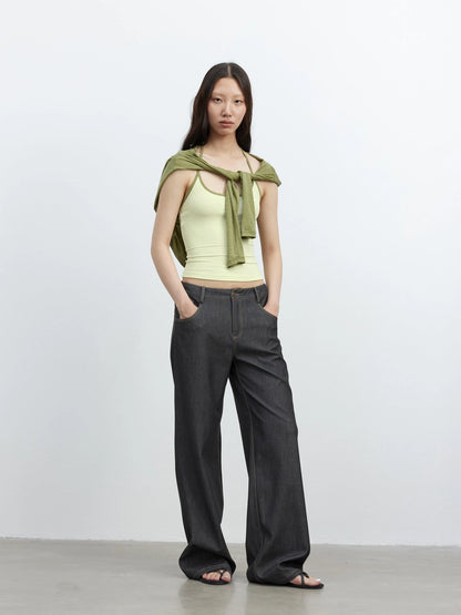 Fine Merino Wool Layered Neckline Long Sleeve Blouse