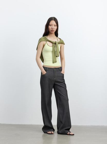 AFTADAWN Fine Merino Wool Layered Neckline Long Sleeve Blouse
