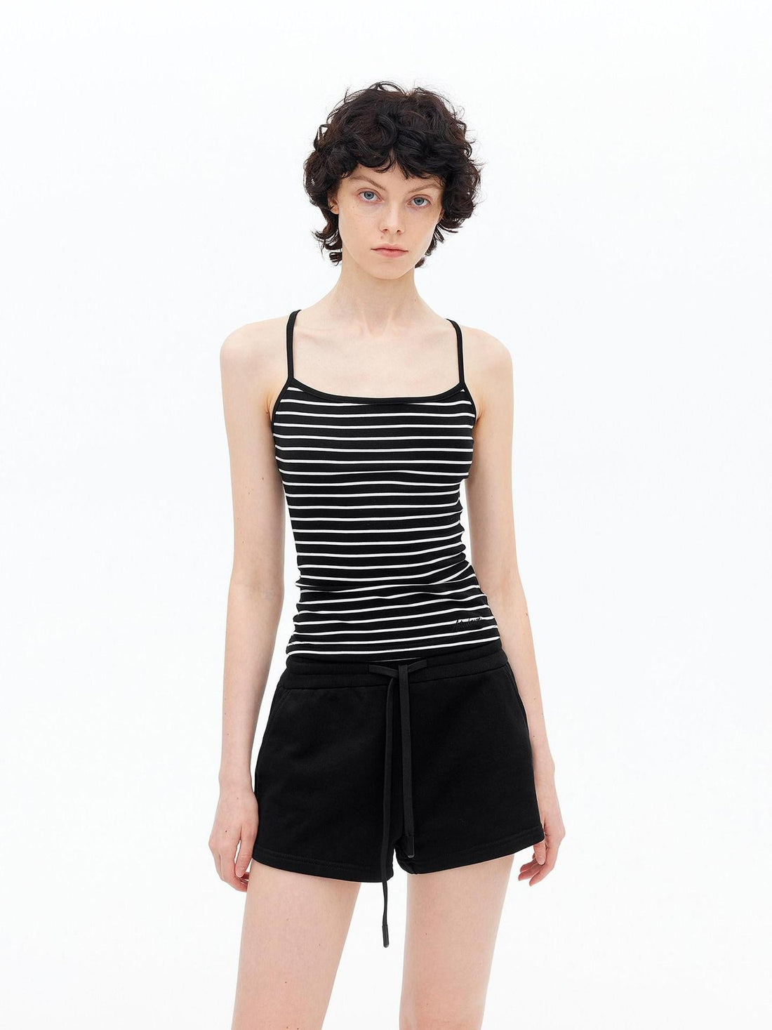 AFTADAWN Fine Striped Cross Back Cami Contrast Cuff Women&