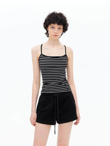 AFTADAWN Fine Striped Cross Back Cami Contrast Cuff Women&
