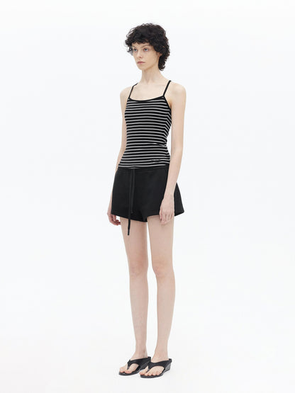 AFTADAWN Fine Striped Cross Back Cami Contrast Cuff Women&