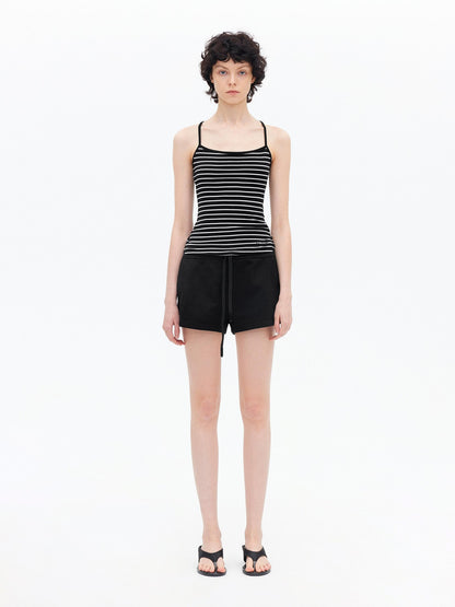 AFTADAWN Fine Striped Cross Back Cami Contrast Cuff Women&
