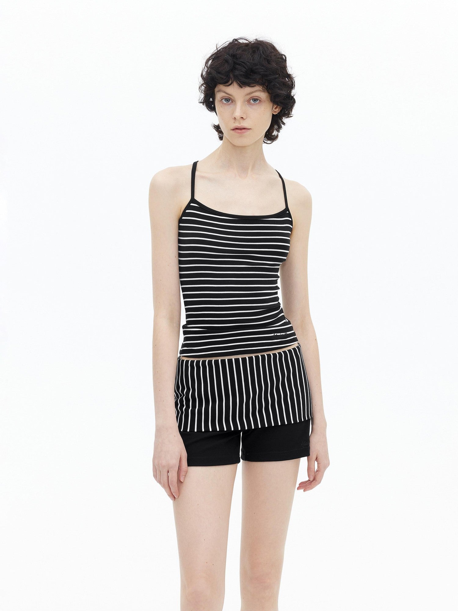 AFTADAWN Fine Striped Cross Back Cami Contrast Cuff Women&