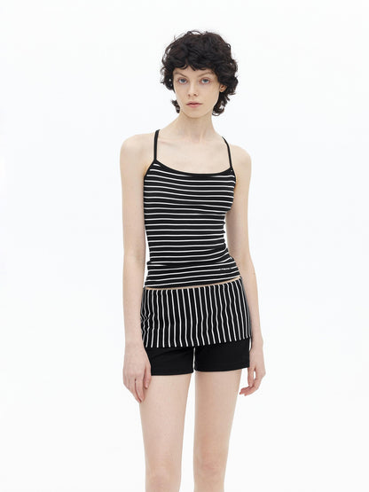 AFTADAWN Fine Striped Cross Back Cami Contrast Cuff Women&