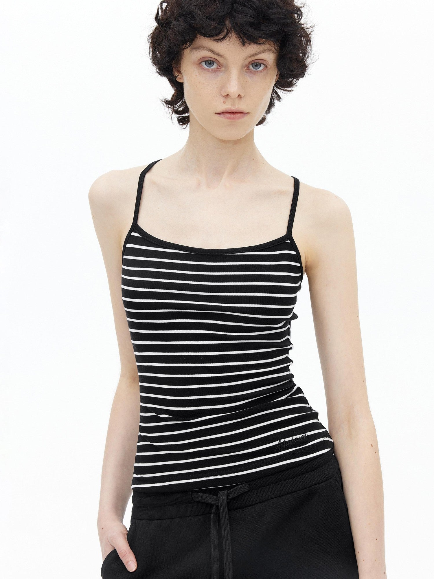 AFTADAWN Fine Striped Cross Back Cami Contrast Cuff Women&