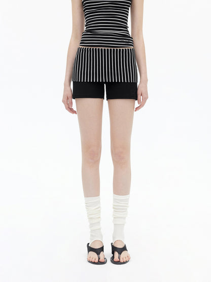 AFTADAWN Fine Striped Cross Back Cami Contrast Cuff Women&