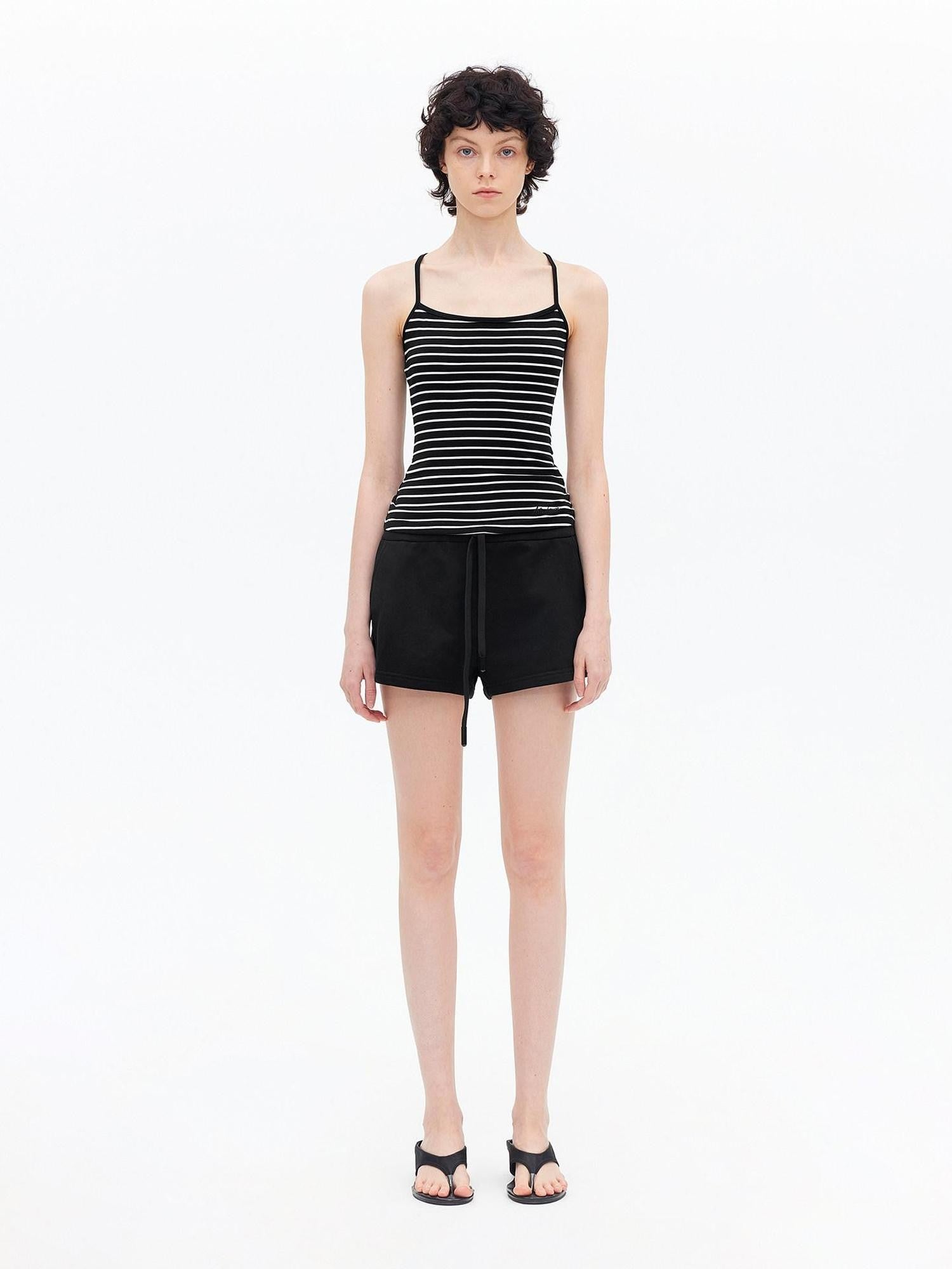 AFTADAWN Fine Striped Cross Back Cami Contrast Cuff Women&