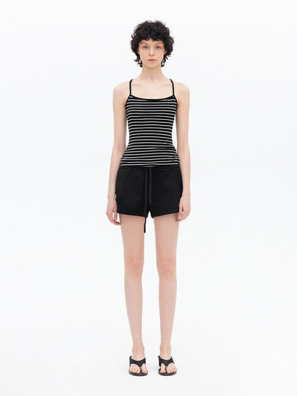 AFTADAWN Fine Striped Cross Back Cami Contrast Cuff Women&