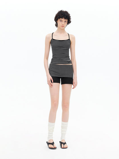 AFTADAWN Fine Striped Cross Back Cami Contrast Cuff Women&
